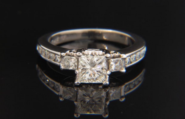 14k White Gold 3-Stone Princess Cut Engagement Ring