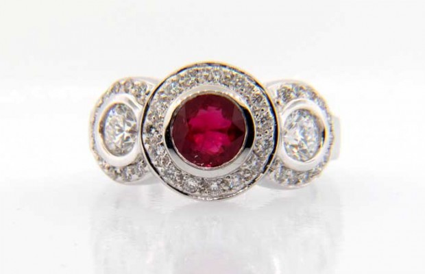 Ruby and Diamond Past, Present and Future Ring