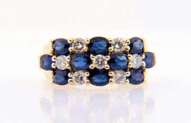 14 Karat Gold Sapphire and Diamond Fashion Ring