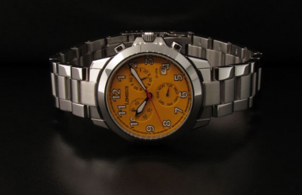 Gents Stainless Swiss Chrono with Yellow Face