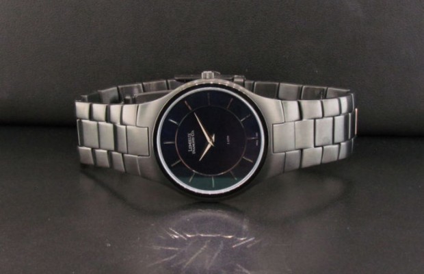 Gents Super Thin Black Ip Plated Watch with Blue Face